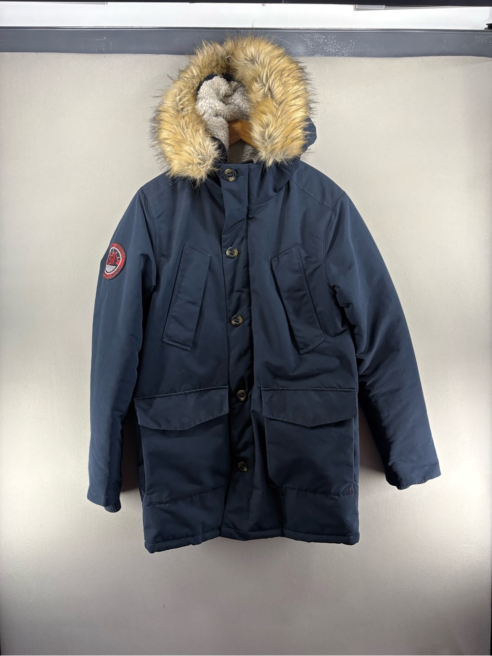 Superdry Everest Explorer Expedition Parka Navy Faux Fur Hood Jacket Men's M